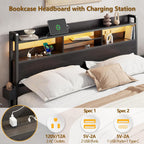 Furnulem Full Size Bed Frame with Headboard and Charging Station,2 Drawers