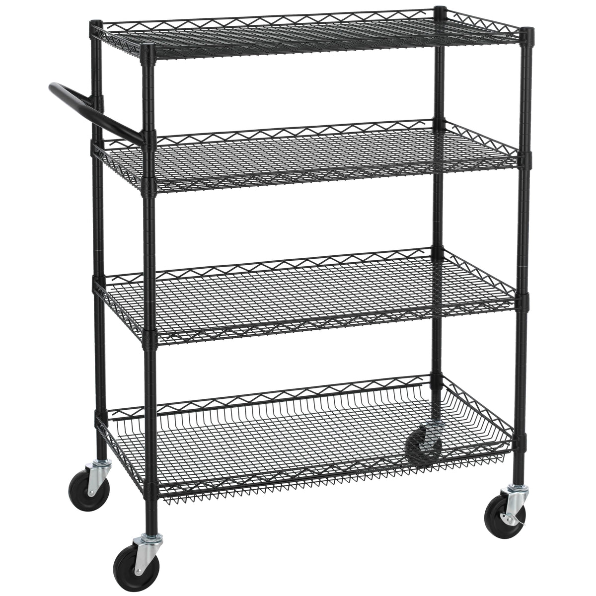 Finnhomy 3 Tier Heavy Duty Commercial Grade Utility Cart, Wire Rolling Cart with Handle Bar, Steel Service Cart with Wheels, Utility Shelf Plant Display Shelf Food Storage Trolley, NSF Listed