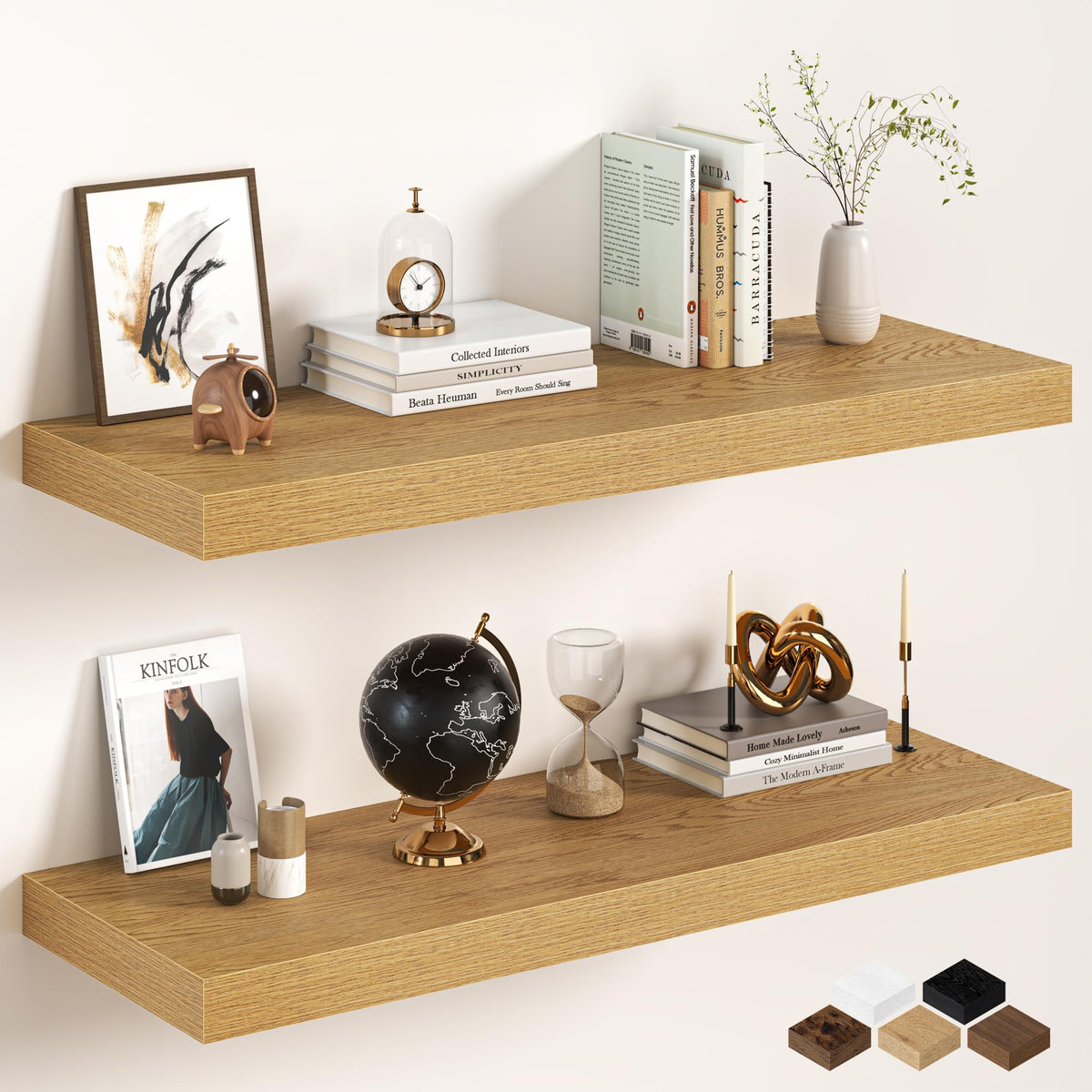 30Inch Oak Floating Shelves for Wall, 12 Inch Deep Shelves for Bedroom, Kitchen, Bathroom Wall Mounted, Rustic Wood Floating Shelf with Invisible Brackets for Books, Storage, Decor, 2 Packs