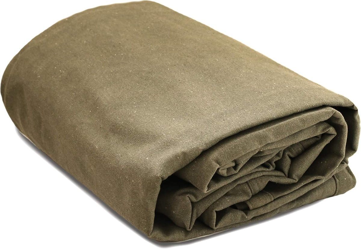 WHITEDUCK Canvas Tarp 18 oz. Heavy Duty Water Repellent UV Resistant, Rustproof Grommets, Industrial & Commercial Use Cloth Tarp (Cut Size: 8'x12', Finished Size: 7'6"x11'6", Olive Drab)