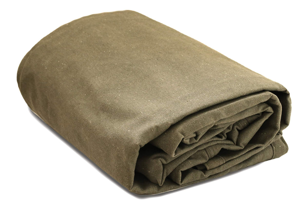 WHITEDUCK Canvas Tarp 18 oz. Heavy Duty Water Repellent UV Resistant, Rustproof Grommets, Industrial & Commercial Use Cloth Tarp (Cut Size: 8'x12', Finished Size: 7'6"x11'6", Olive Drab)