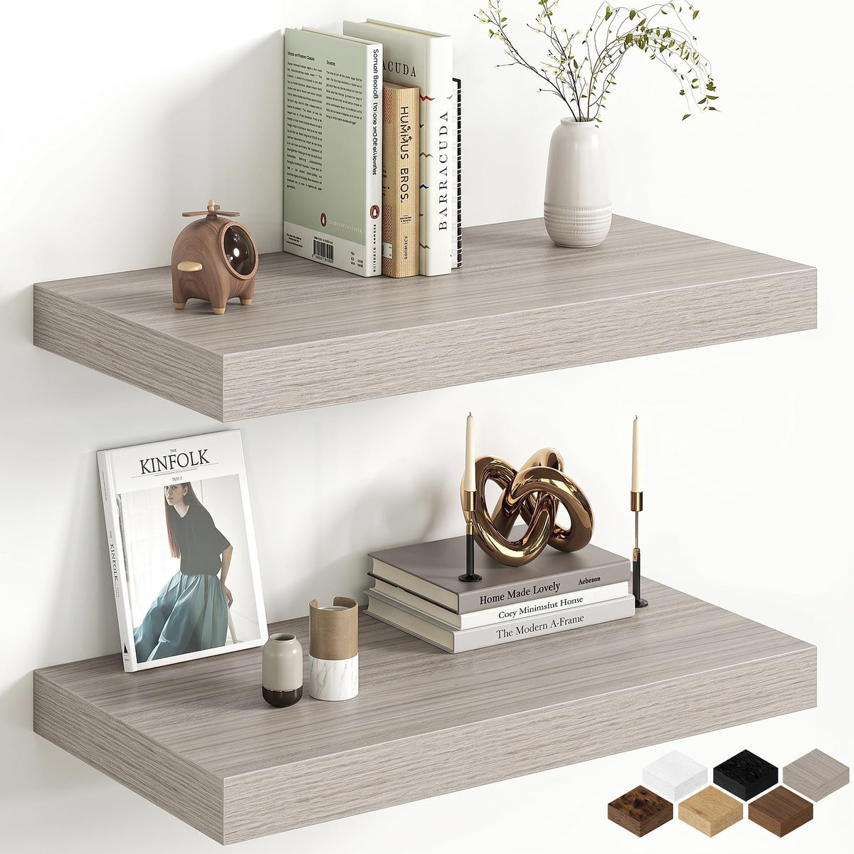 30Inch Oak Floating Shelves for Wall, 12 Inch Deep Shelves for Bedroom, Kitchen, Bathroom Wall Mounted, Rustic Wood Floating Shelf with Invisible Brackets for Books, Storage, Decor, 2 Packs