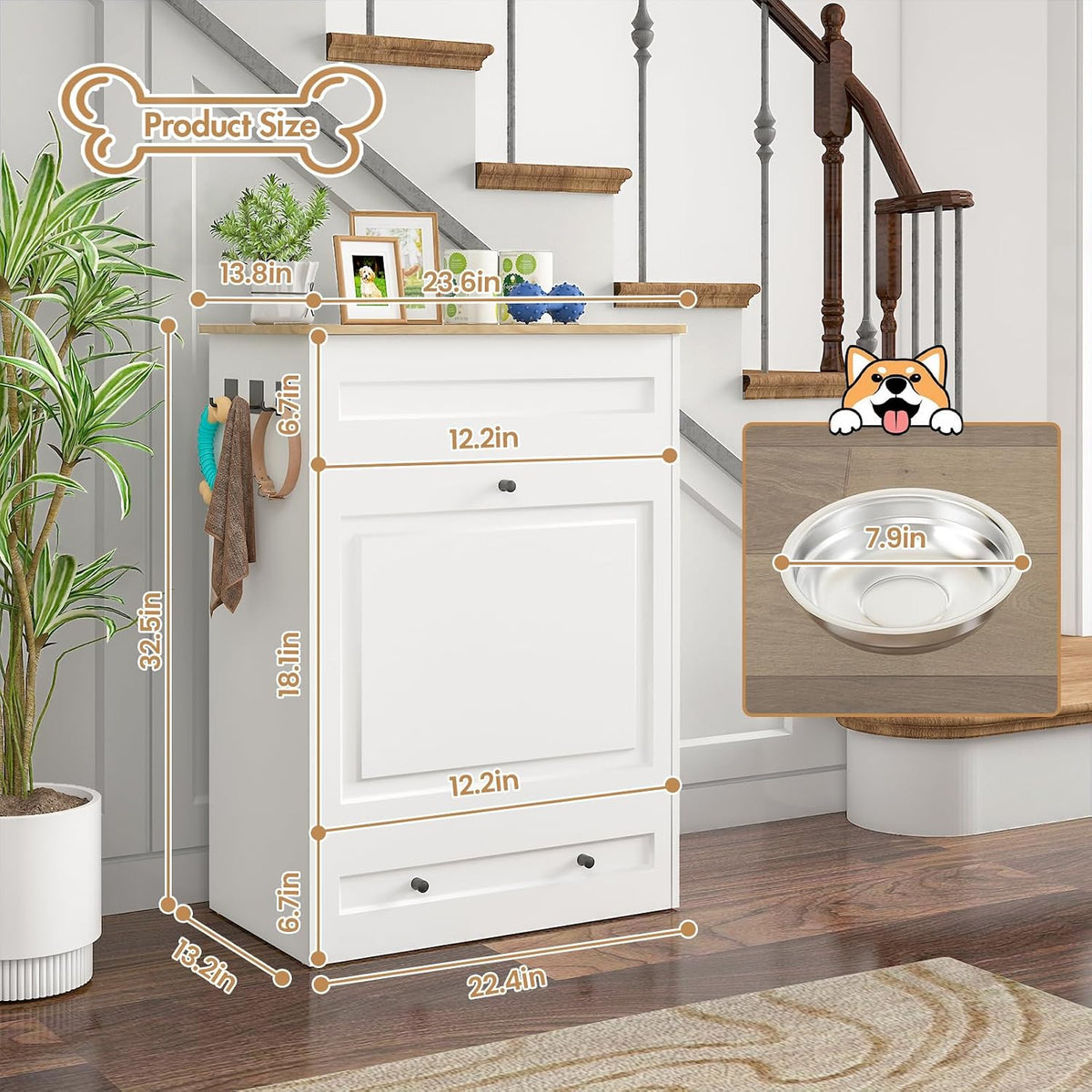 Elevated Dog Feeding Station with Storage, Pull-Out Bowls & Slow Feeder