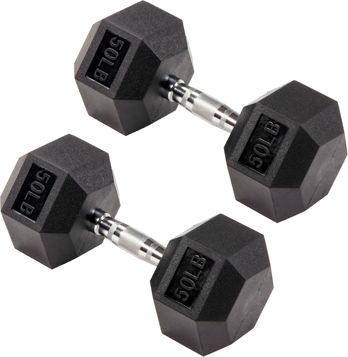 Signature Fitness Rubber Coated Hex Dumbbells Hand Weights for Exercises and Fitness Home Gym, 5-50 lbs, Pairs