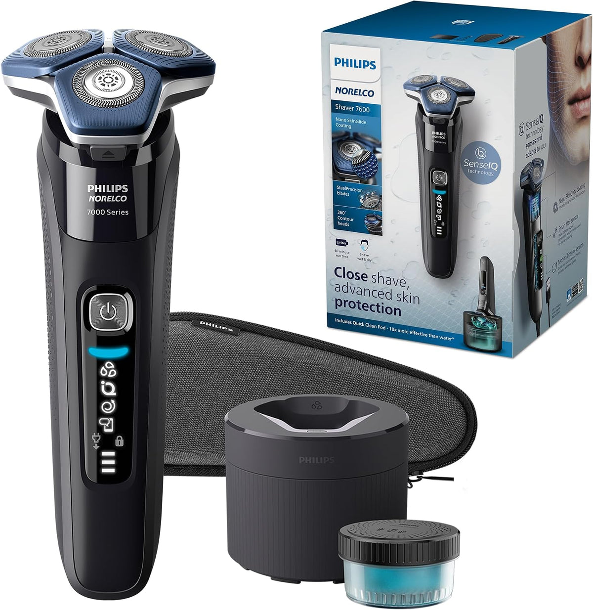 Philips Norelco Shaver 7500, Rechargeable Wet & Dry Electric Shaver with SenseIQ Technology, Quick Clean Pod, Travel Case and Pop-up Trimmer, S7783/84