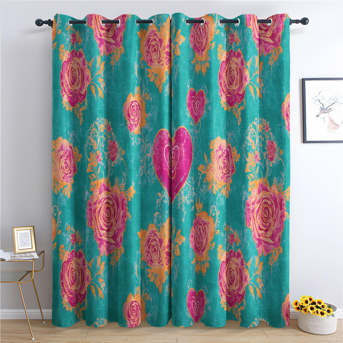 Floral Curtains 108 Inches Long 2 Panels Set, Spring Summer Flower Botanical Blackout Curtains for Bedroom, Room Darkening Thermal Insulated Grommet Drapes for Living Room, Floral Window Treatments