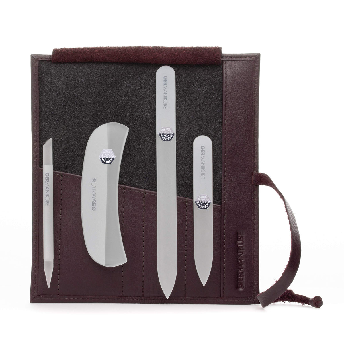 GERMANIKURE 7pc Manicure & Pedicure Set, FINOX Steel, Purple Leather Roll