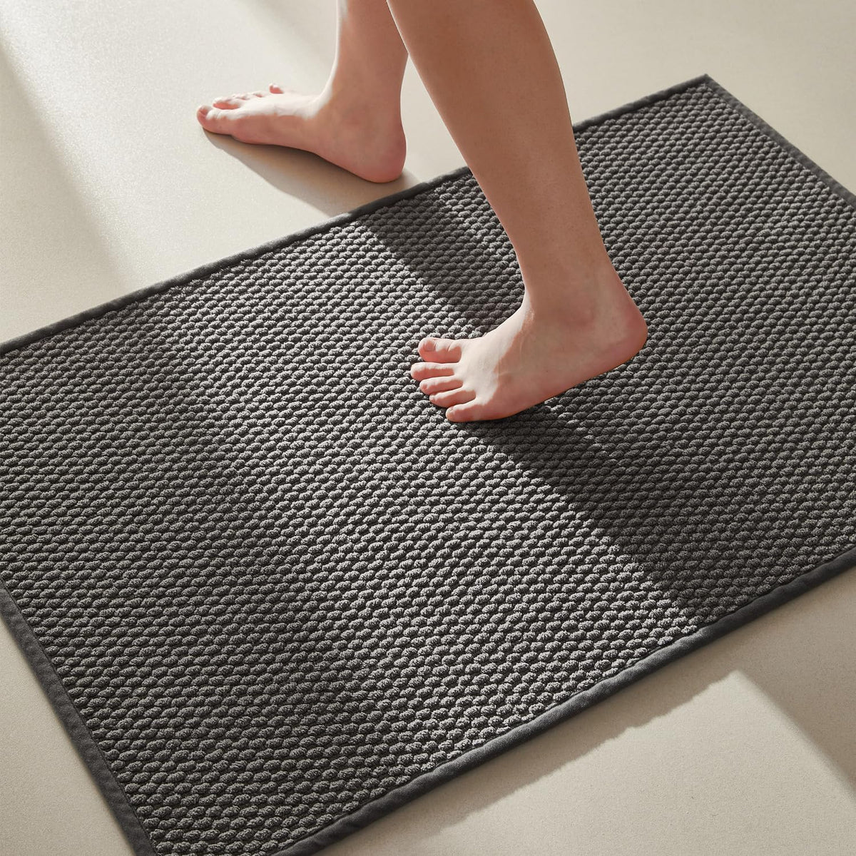 TYUU Bathroom Runner Rugs, Long Bath Mat Runner Washable Thin Quick Dry Low Pile Bathroom Runner Rugs Non Slip, Beige 24"x70"