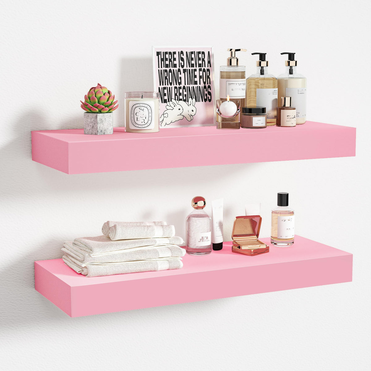 BAMEOS 47in Floating Shelves, Black Wall Mounted Wooden Shelves with Invisible Brackets Set of 2