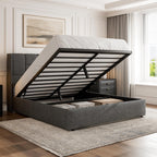 King Bed Frame with Hydraulic Gas Lift Up Storage, Linen Upholstered