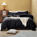 FOSSA Duvet Cover Set 100% Washed Cotton Linen Feel Queen