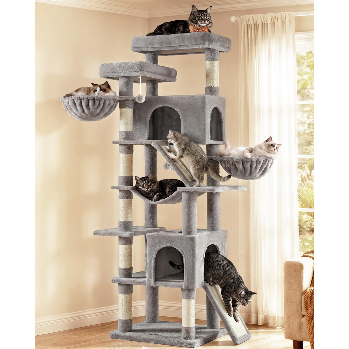Feandrea Large Cat Tree, 81.1" Tall Sturdy Cat Tower for Indoor, Dark Gray