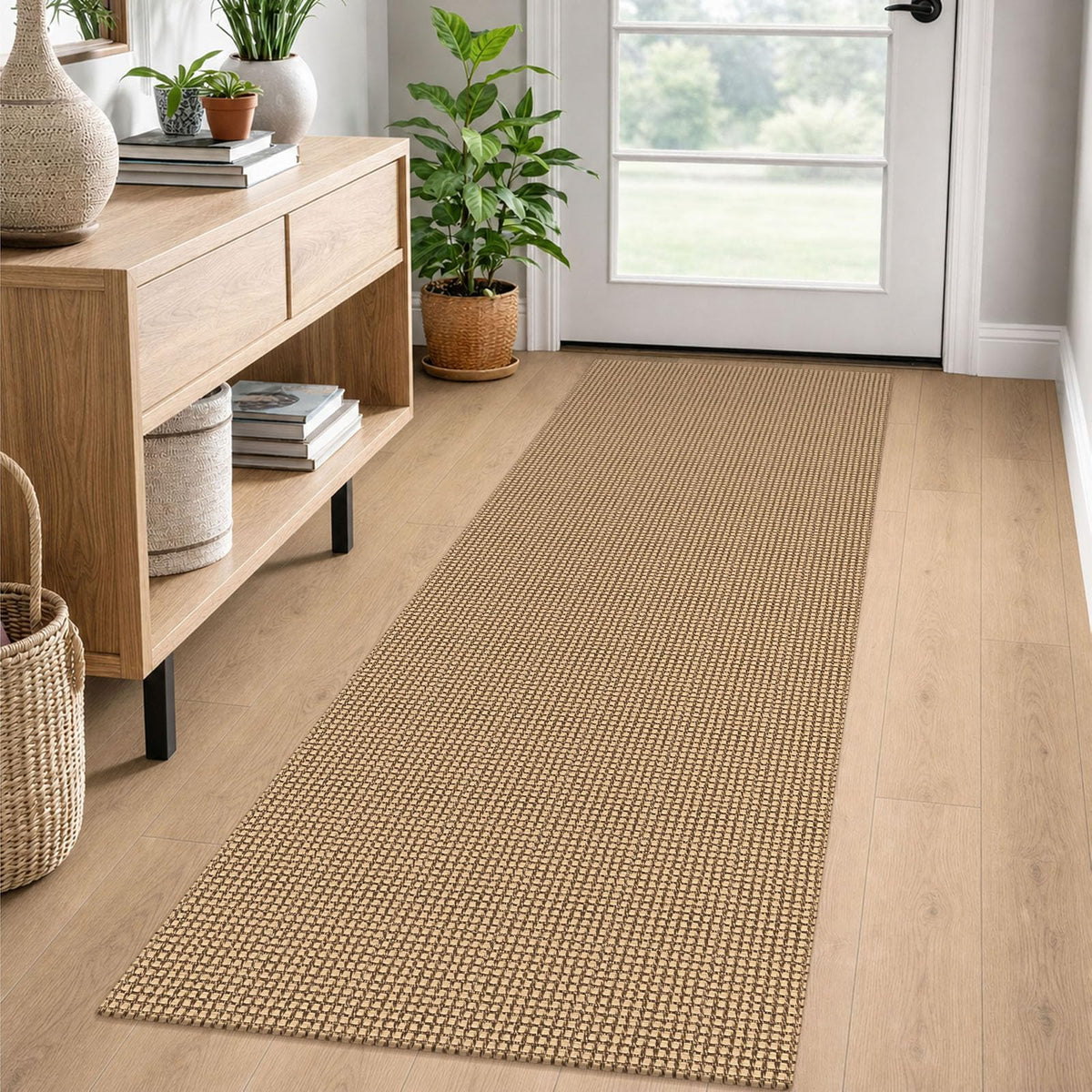 EARTHALL Woven Area Rugs 6x9 Ft Washable Living Room Rugs Non Slip Rubber Backed Dining Room Rug Braided Bedroom Rugs Indoor Floor Carpet for Living Room, Bedroom, Dining Room, Beige/Ivory