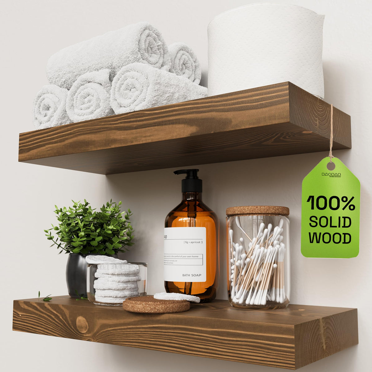 Solid Wood Floating Shelves for Wall 36 Inches Long, Walnut Wooden Shelf