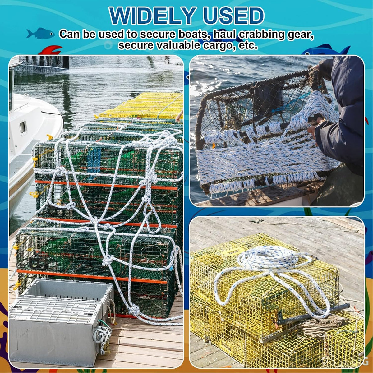 Sinking Line Leaded Core Rope for Crab Trap and Shrimp Pot Crab Trap Rope Strands Twist PP Line for Harness Fishing Industry, 3 Sizes: 1/4" Dia-200', 1/4" Dia-400', 5/16" Dia-400'