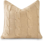 Hofdeco Premium Merino Wool Cable Knit Throw Pillow Cover, 22x22, Camel