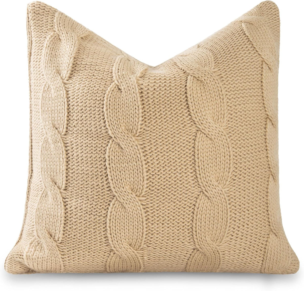 Hofdeco Premium Merino Wool Cable Knit Throw Pillow Cover, 22x22, Camel