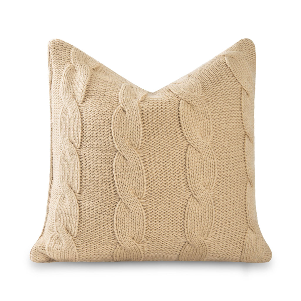 Hofdeco Premium Merino Wool Cable Knit Throw Pillow Cover, 22x22, Camel