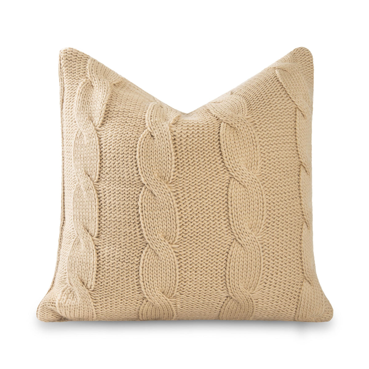 Hofdeco Premium Merino Wool Cable Knit Throw Pillow Cover, 22x22, Camel