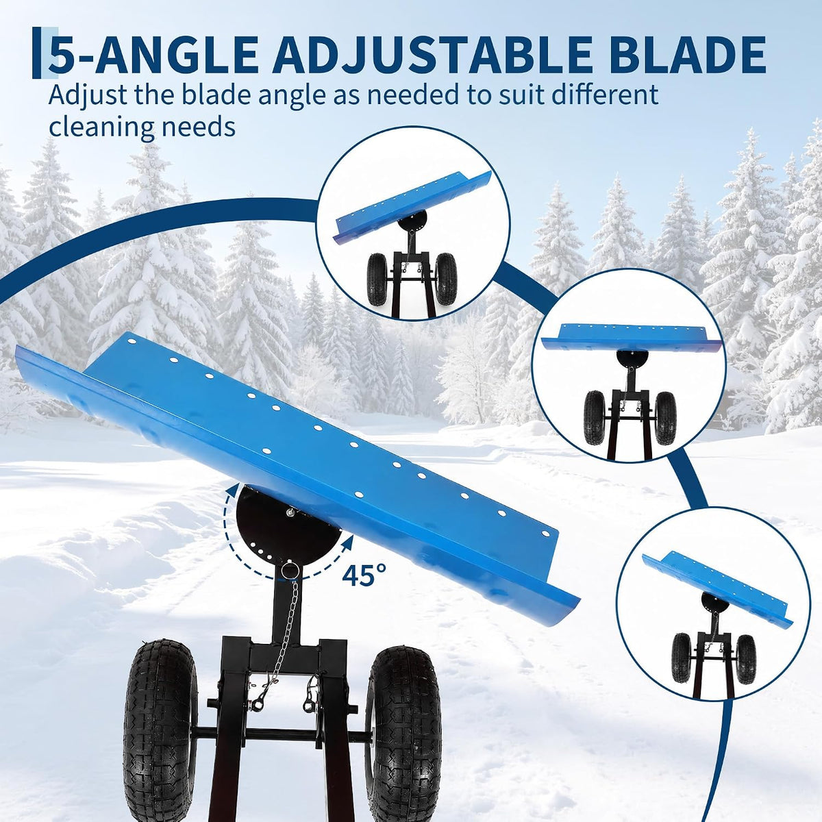 Snow Shovel with Wheels, 29" W x 16.54" H, Double Rod, Blue