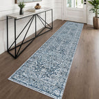 KUTA Vintage Extra Long Runners for Hallways 2.6x18ft Washable Blue White