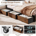 Forestell King Size Bed Frame with 2-Tier Storage Headboard & 6 Drawers