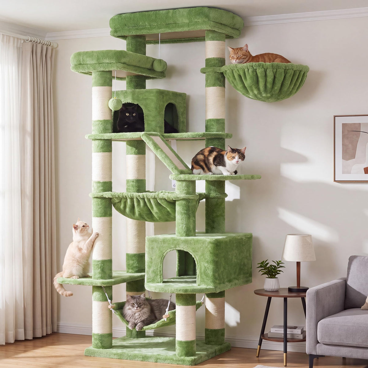 Heybly Cat Tree, 71-Inch-Tall Tower for Indoor Cats with 2 Perches HCT034G