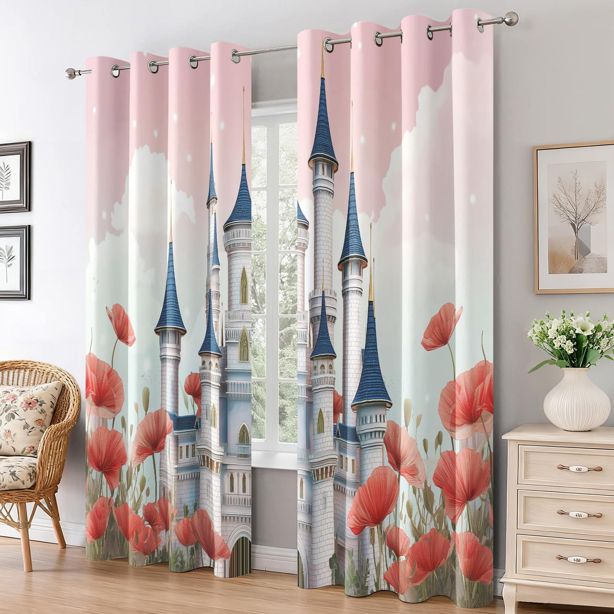Cute Love Heart Curtains Blackout for Living Room Bedroom, Girls Kids Women Curtains 96 Inch Length 2 Panels Set, Thermal Insulated Grommet Drapes - Pink Heart-Shaped Home Decor Q2K-X16