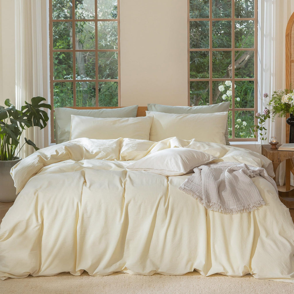 MooMee Duvet Cover Set 100% Washed Cotton Linen Like King