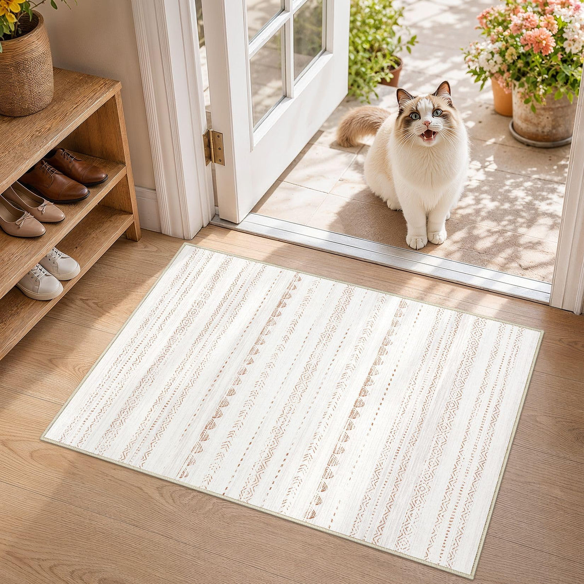 Nakagishi Boho 8x10 Area Rug Living Room Rugs Machine Washable Beige