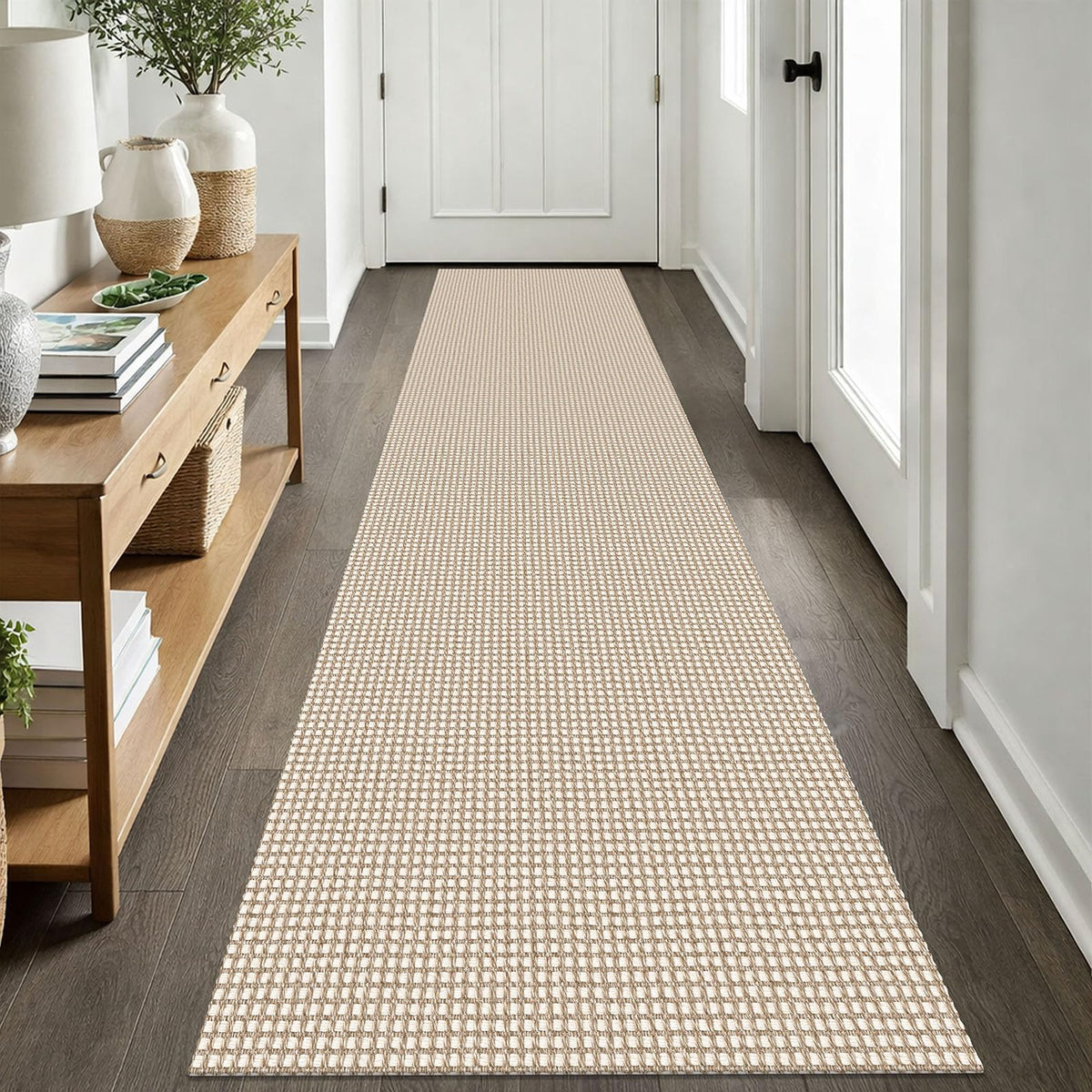 EARTHALL Woven Area Rugs 6x9 Ft Washable Living Room Rugs Non Slip Rubber Backed Dining Room Rug Braided Bedroom Rugs Indoor Floor Carpet for Living Room, Bedroom, Dining Room, Beige/Ivory