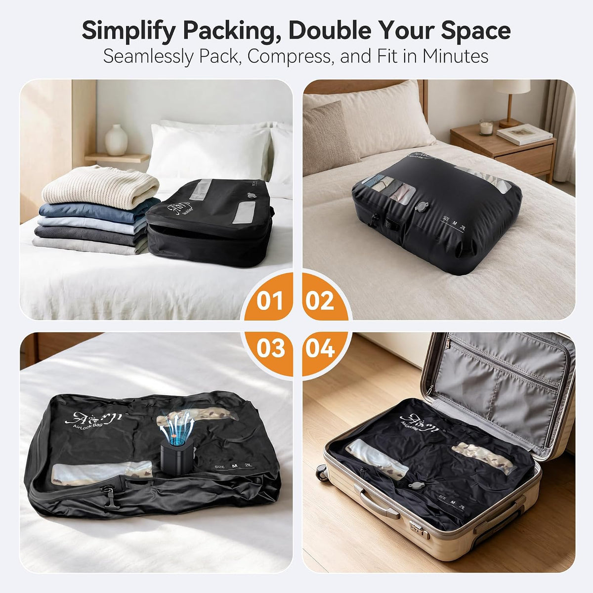 Travel Vacuum Bags w/Pump, 21L Vacuum Seal Bags for Travel