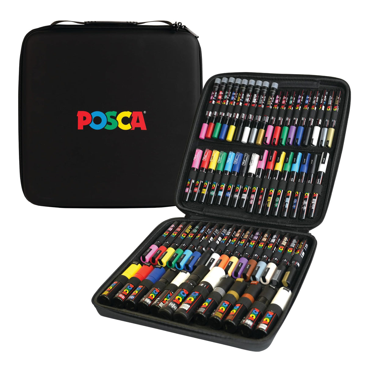 Posca Exclusive Acrylic Paint Markers Gift Set of 62 with Case, Great for Kids and Adults, For Coloring Decorations, Canvas, Glass or Wood, Includes 350, 1MR, 1M, 3M, 5M, 7M, 8K, & 17K