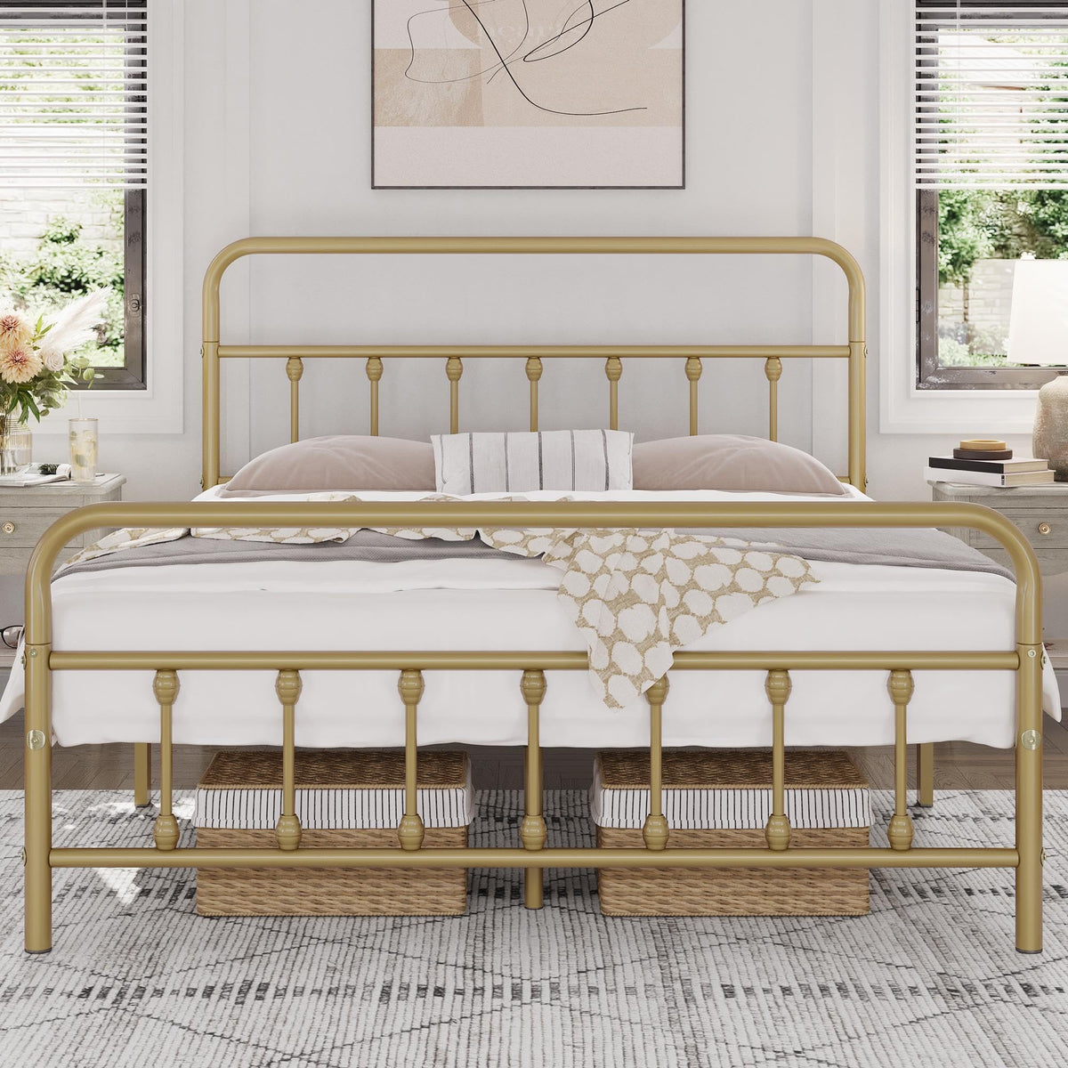 Yaheetech Queen Metal Platform Bed Frame, Victorian Headboard & Footboard