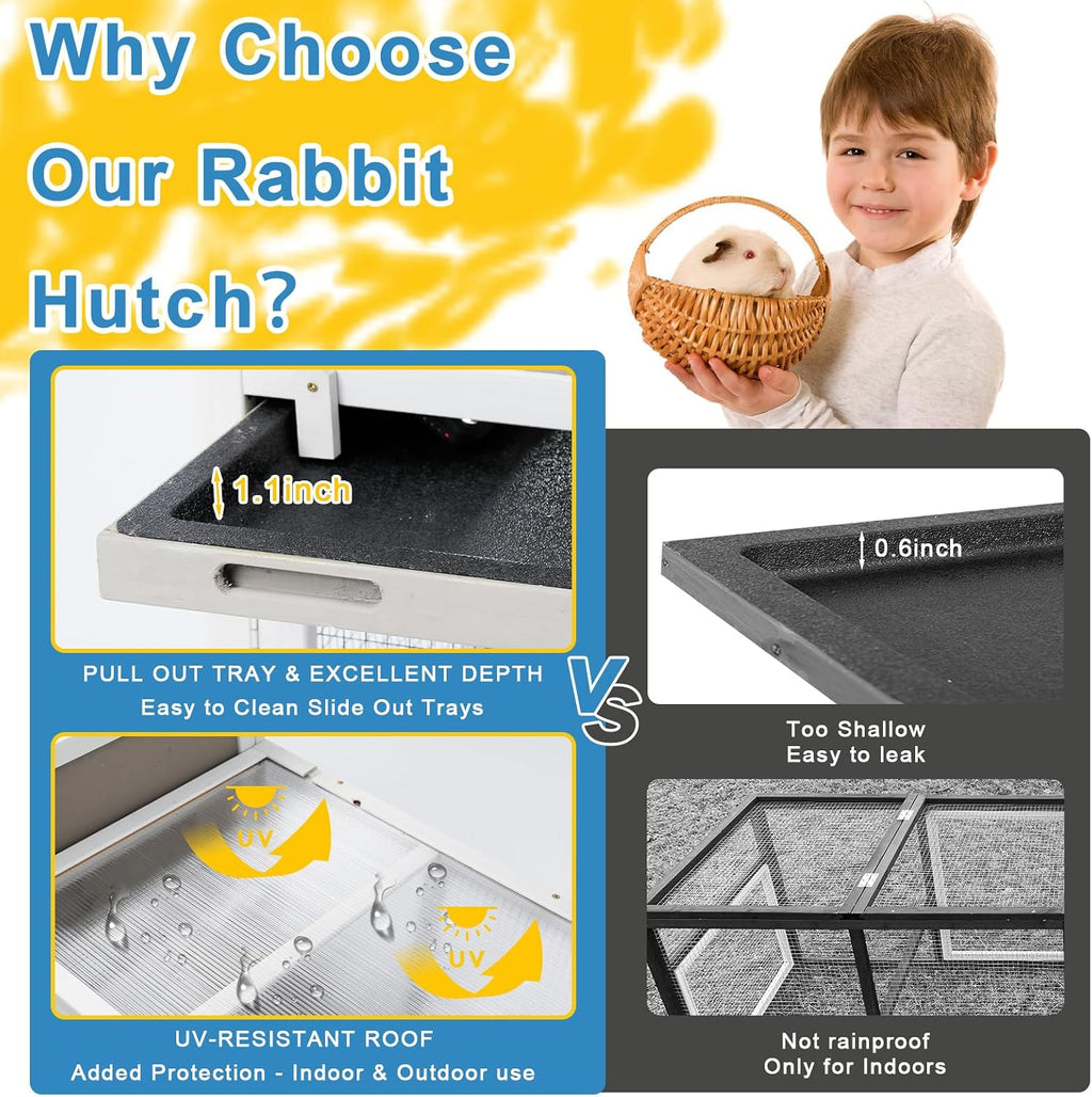 Ketive 48" L 2-Story Rabbit Hutch, Chew-Resistant Ramp, Expandable