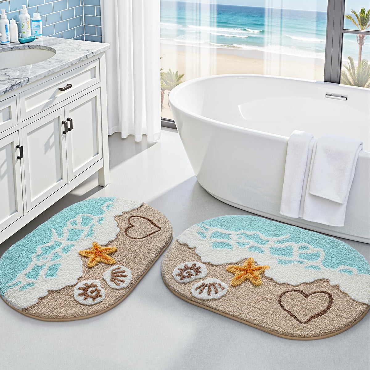 LUMI Beach Bathroom Rug Oval Soft Microfiber Absorbent Bath Mat 30x60