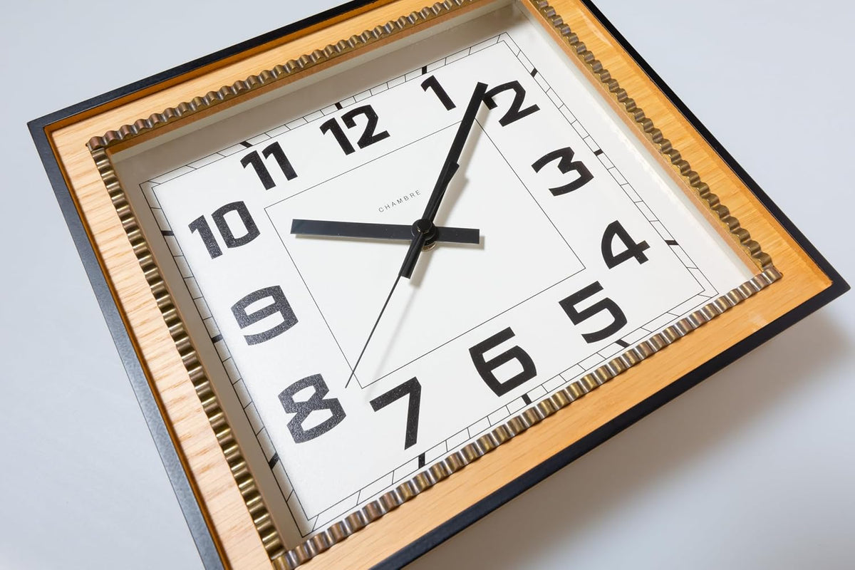 Brass Clock Japanese Handcrafted Solid Wood Clock Silent Non-Ticking Battery Operated Modern Decorative for Living Room Bedroom Office Brass Rectangle Clock CH-053 (Oak)