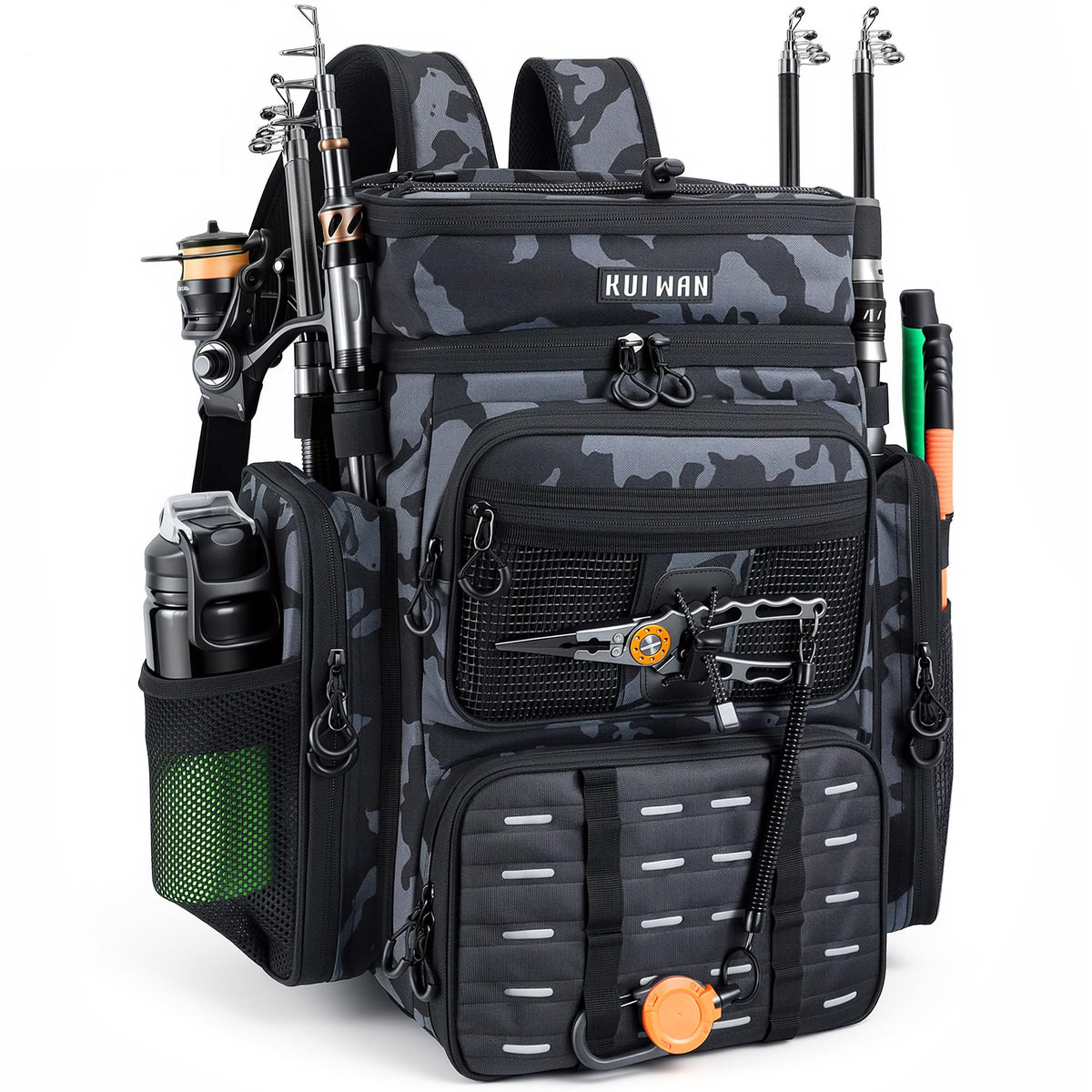 Fishing Backpack with Cooler & 4 Rod Holder, Large 45L Tackle Bag Store Fishing Gear Boxes Gifts for Men Woman-Camo Back Pack