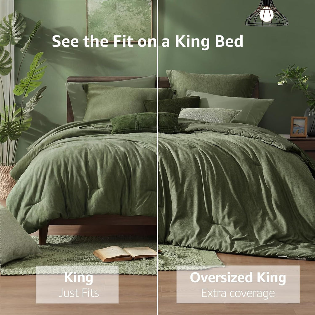 Monbix King Size Comforter Set Olive Green 7 Pieces Bed in a Bag