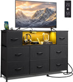 LED TV Stand for 55 Inch TV, 8 Drawers, Black