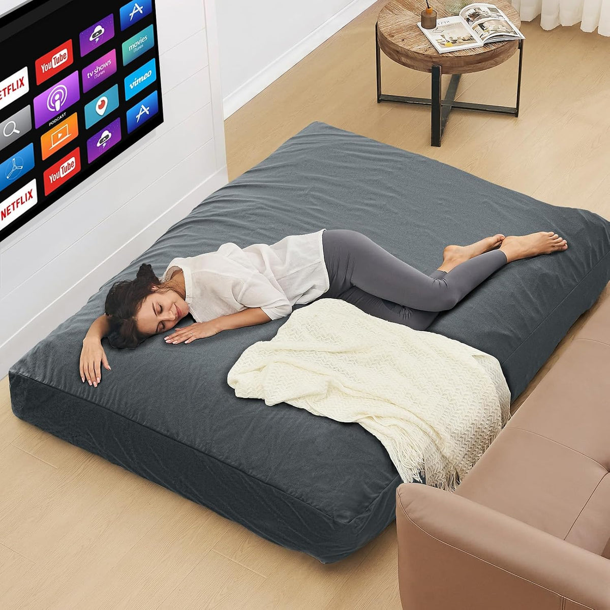 Bean Bag Chairs for Adults - Giant Bean Bag Convertible Floor Sofa