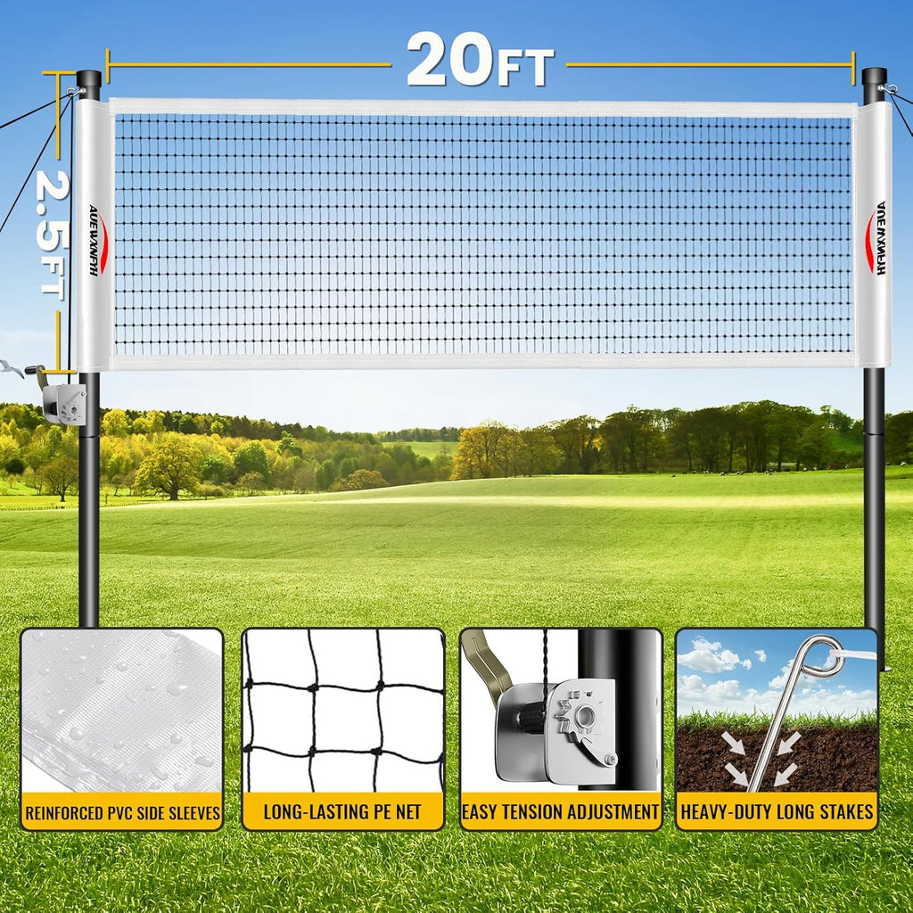 Portable Badminton Set, Heavy-Duty Outdoor Net with 4 Rackets, 3 Shuttlecocks & Boundary Line for Backyard Lawn Beach Family Games