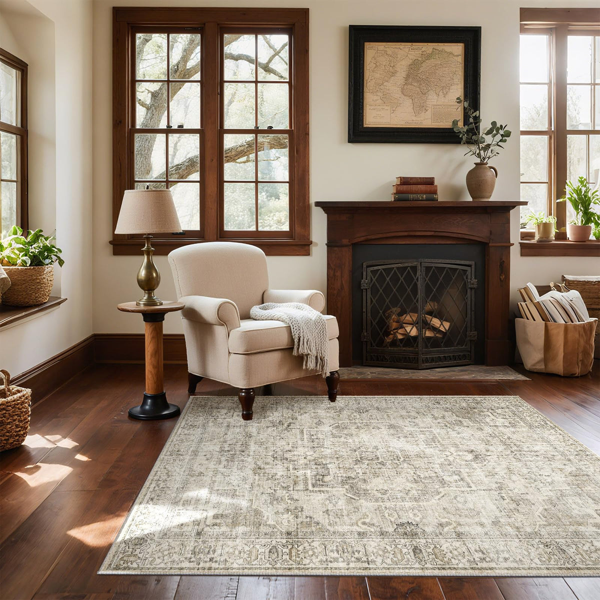 Washable Area Rugs for Living Room: 9x12 Bedroom Rug Boho Vintage Area Rug Stain Resistant Non Slip Low Pile Lightweight Soft Carpets for Dining Room Kitchen Nursery Kids Room Playroom Home Office