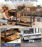 Extra Large Wooden Rabbit Hutch on Wheels with Reinforced Full Iron Frame