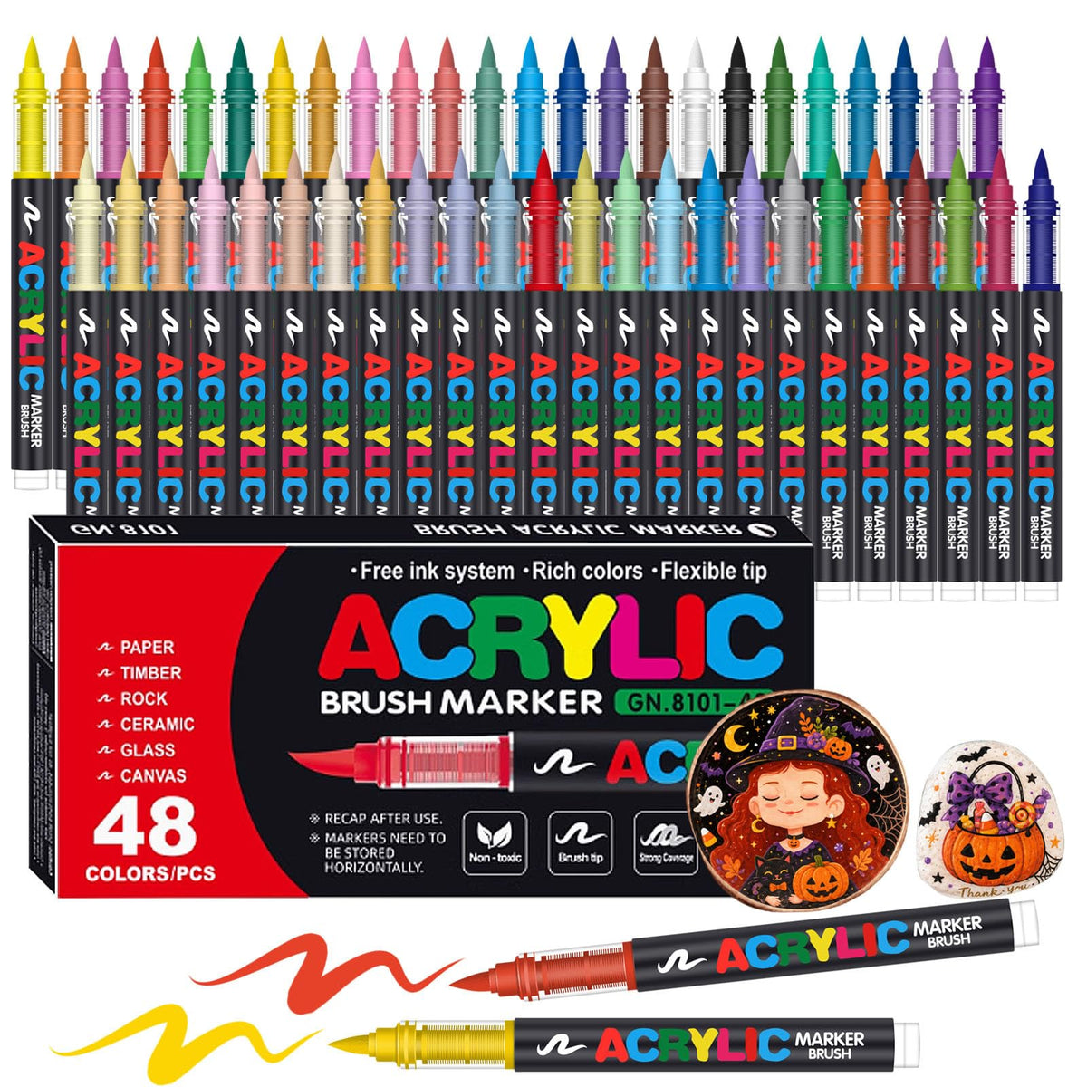 Amamao 240 Colors Soft Brush Tip Acrylic Paint Markers for Rock Painting
