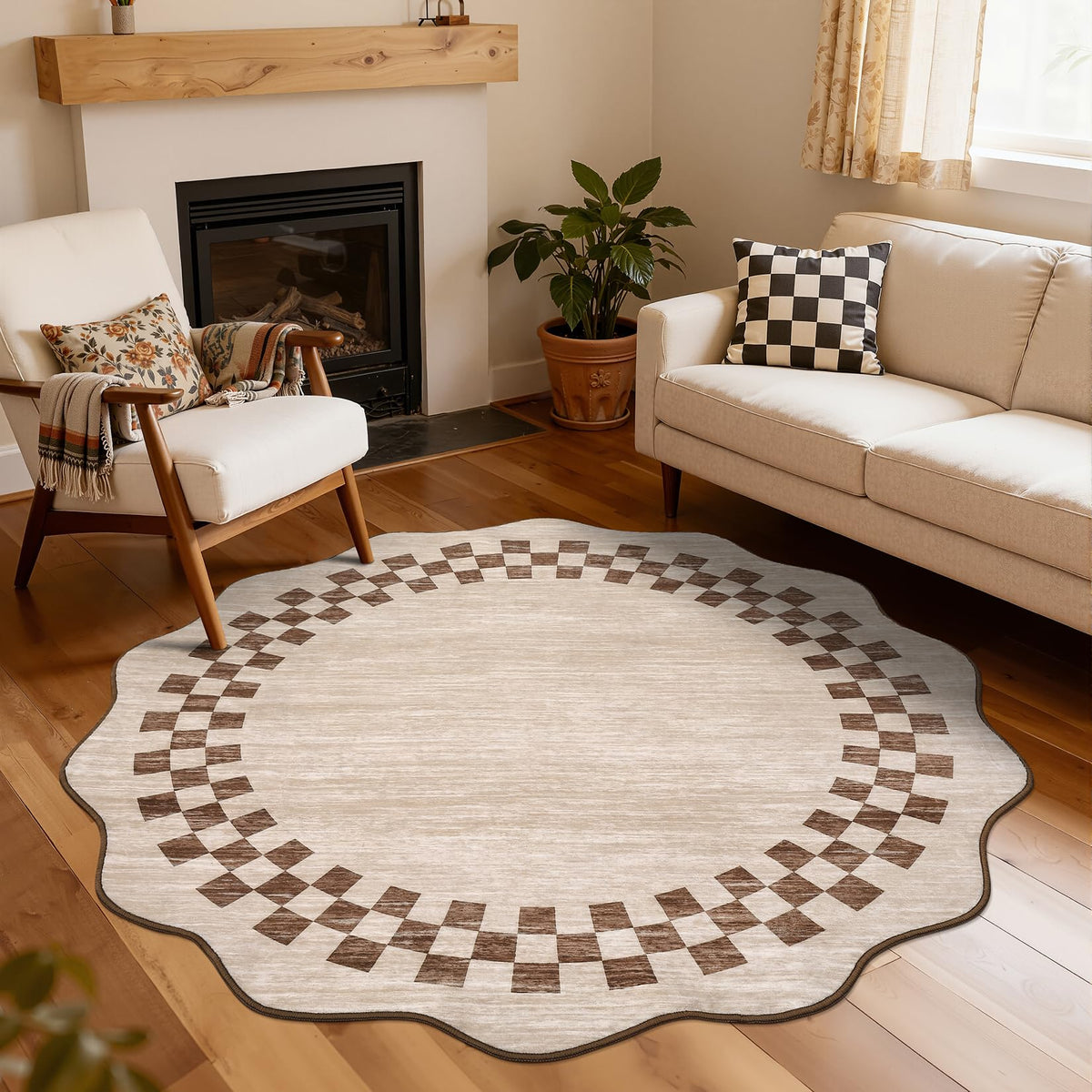 GarveeHome 5x7 Washable Area Rug Checkered Rug for Bedroom Living Room