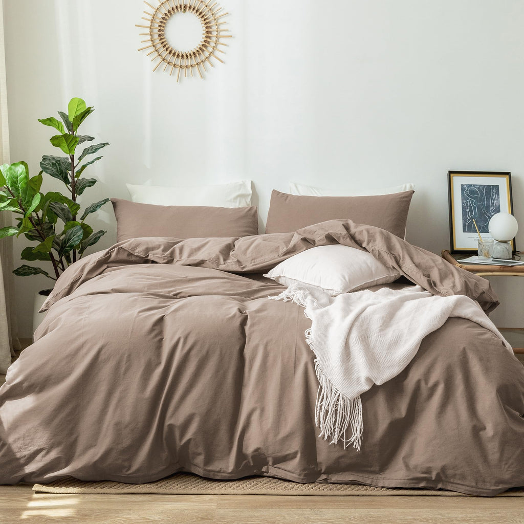 MooMee Duvet Cover Set 100% Washed Cotton Linen Like King