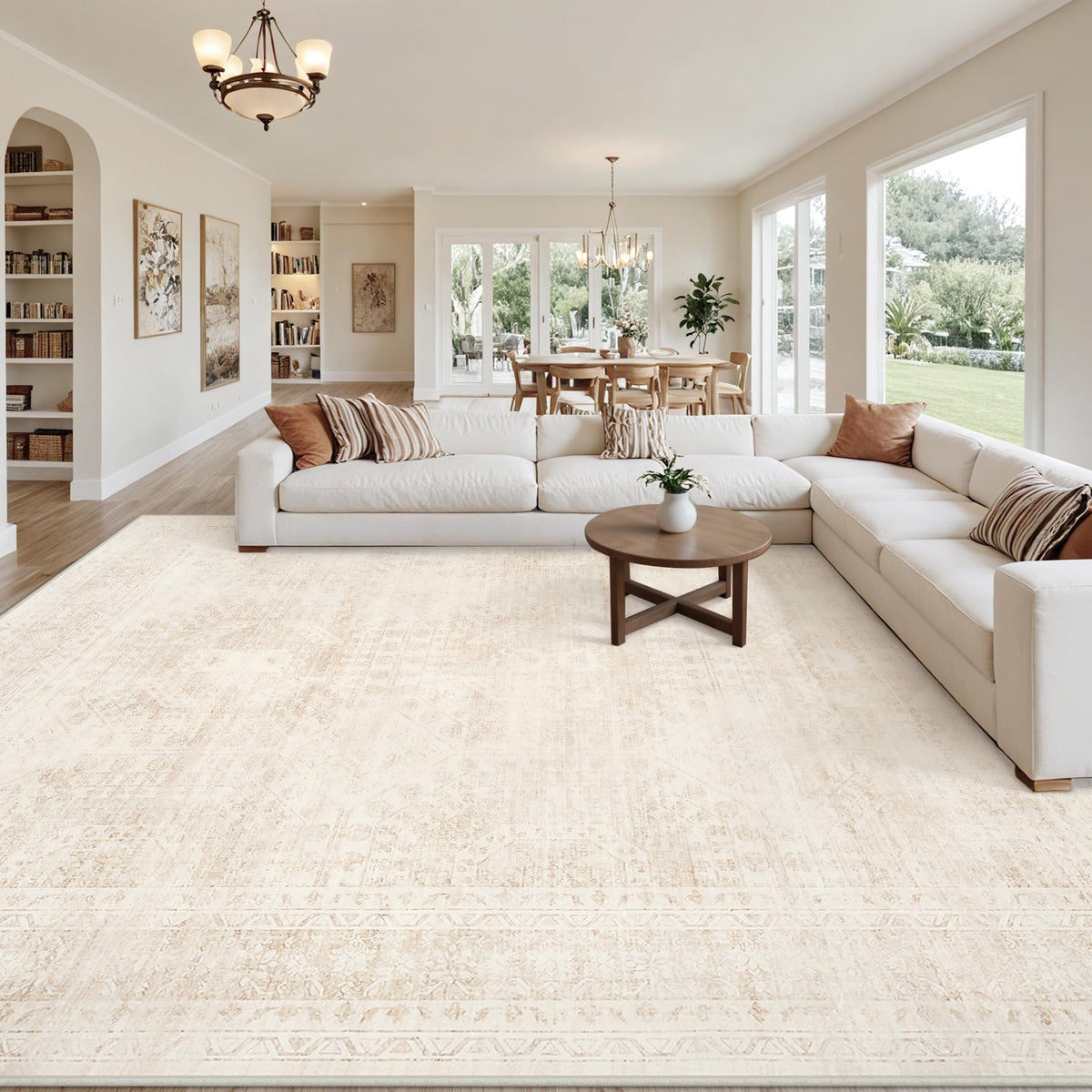 8x10 Area Rugs Living Room: Bedroom Washable Carpet Beige/Ivory
