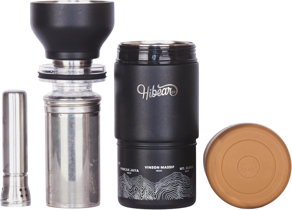 HIBEAR 32oz All-Day Adventure Flask - As Seen on Shark Tank - The Insulated Multi-Tool of Beverage Bottles - Craft Pourover, Cold Brew, Tea, Water Infusion, Wine Decanting, Hydration.