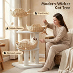 PAWZ Road Modern Cat Tree with Baskets, 44" Cat Tower for Indoor Cats,White